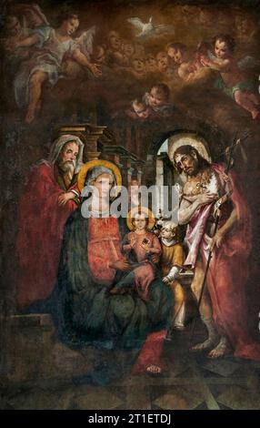 Madonna Col Bambino con S. Giuseppe, S. Giovannino e S.Giovanni Battista- affresco - Rinaldo da Spino e Vincenzo Civerchio - XV e VI secolo - Crema ( Stockfoto