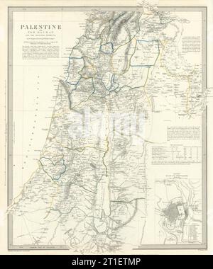 PALÄSTINA. Hauran. Israel Jordanien Syrien Libanon. Jerusalem-Plan. SDUK 1844-Karte Stockfoto