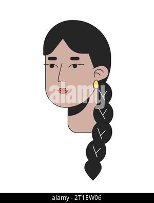 südasiatische Frau mit langem geflochtenem 2D-Zeichentrickfigurenkopf Stock Vektor