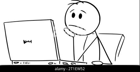 Frustrierter Büroangestellter, der am Computer arbeitet, Illustration der Vektor-Cartoon-Stick-Abbildung Stock Vektor