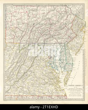 USA. Pennsylvania New Jersey Maryland Delaware DC Virginia. SDUK 1844 alte Karte Stockfoto