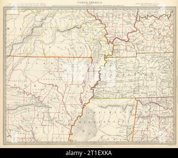 USA. AR MO TN MS IL IN KY AL. Choctaw Chickasaw Grenzen. SDUK 1844 alte Karte Stockfoto