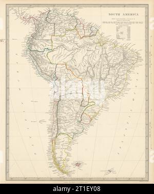 SÜDAMERIKA. Brasilien Chile Peru Bolivien Patagonia La Plata. SDUK 1844 alte Karte Stockfoto