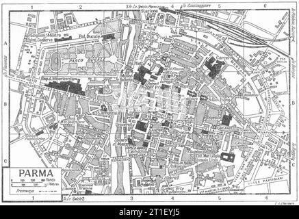 Stadtplan VON PARMA. Italien 1953 alte Karte im Vintage-Stil Stockfoto