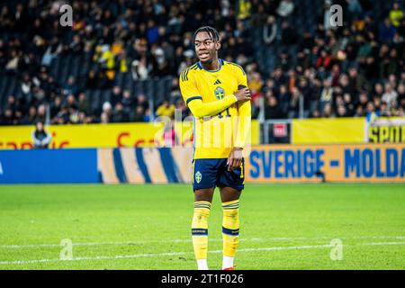Stockholm, Schweden. Oktober 2023. Anthony Elanga (11) aus Schweden, der während des Fußballspiels zwischen Schweden und Moldau in der Friends Arena in Stockholm gesehen wurde. (Foto: Gonzales Photo/Alamy Live News Stockfoto