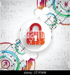 Schutzhintergrund. Technologiesicherheit, Encodieren und Entschlüsseln, Techno-Schema, Vektorillustration Stock Vektor