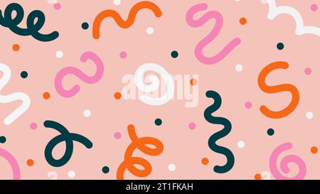 Abstraktes Doodle-Design mit handgezeichneten bunten Formen und Linien. Einfacher kindlicher Hintergrund mit knalligen, niedlichen Elementen. Modern und trendig Stock Vektor