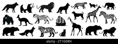 Set von Silhouetten verschiedener schwarzer Tiere. Vektorabbildung Stock Vektor