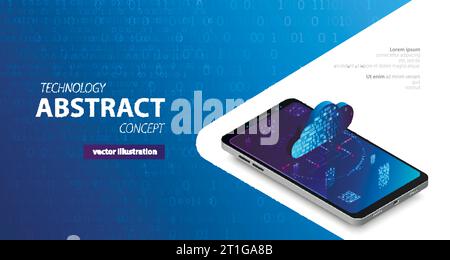 Isometrisches Mobiltelefon. Grafikkonzept für Ihr Design. Kommunikationskonzept, futuristischer digitaler Innovationshintergrund Stock Vektor