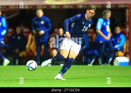 TIR Park, Motherwell, Großbritannien. Oktober 2023. UEFA U21 Euro 2025 Qualifikation Fußball, Schottland U21 gegen Ungarn U21; Kieron Bowie aus Schottland Credit: Action Plus Sports/Alamy Live News Stockfoto