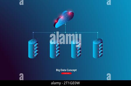 Cloud-Computing, Speicher, Hosting, Services. Vektorkonzept. Computertechnik, Netzwerk, Datenbank, Internetcenter. Stock Vektor