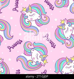 Nahtloses Muster mit weißem Einhornkopf. Vektor Stock Vektor