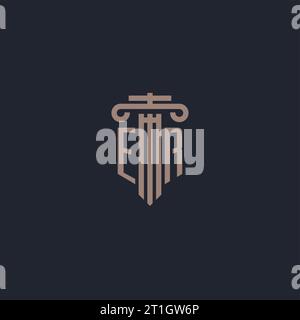 ER Initial-Logo-Monogramm mit säulenförmigem Design für Anwaltskanzlei und Justizunternehmen Stock Vektor