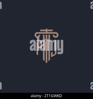 PJ Initial-Logo-Monogramm mit säulenförmigem Design für Anwaltskanzlei und Justizunternehmen Stock Vektor