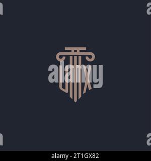UX Initial-Logo-Monogramm mit säulenförmigem Design für Anwaltskanzlei und Justizunternehmen Stock Vektor
