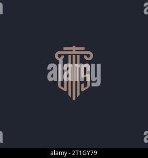 Initial US-Logo-Monogramm mit säulenförmigem Design für Anwaltskanzlei und Justizgesellschaft Stock Vektor