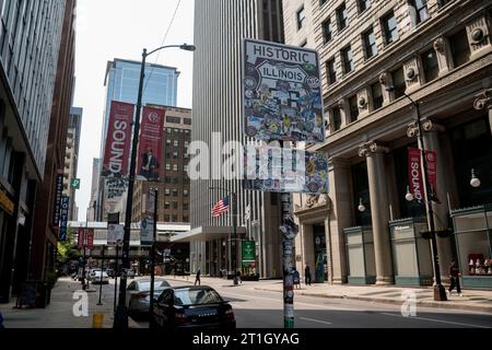 Wegweiser Chicago Route 66 Stockfoto