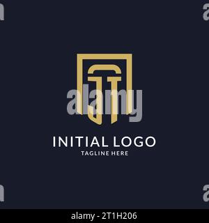 JT-Logo-Initiale mit geometrischer Vektorgrafik in Schildform Stock Vektor