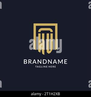 WV-Logo-Initiale mit geometrischer Vektorgrafik in Schildform Stock Vektor