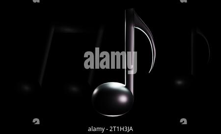 Musiknotizen bei schlechten Lichtverhältnissen 3D-Rendering mit schwarzem Hintergrund Stockfoto