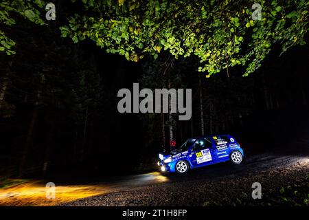 Ambert, Frankreich. Oktober 2023. 139 MERLIN Thomas, GROSVALET Estelle, Renault CLIO RAGNOTTI A7, Aktion beim Finale de la Coupe de France des Rallyes Ambert 2023, vom 12. Und 14. Oktober 2023 in Ambert, Frankreich - Foto Damien Saulnier/DPPI Credit: DPPI Media/Alamy Live News Stockfoto