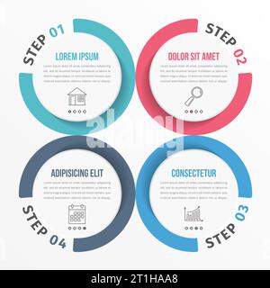 Kreis Diagramm mit vier Elementen, Schritte und Optionen, Workflow Diagrammvorlage, Vector EPS 10 Abbildung Stock Vektor