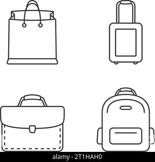 Vier Beutel Zeile für Symbole - Shopping Bag, Koffer, Aktenkoffer, Rucksack, Vector EPS 10 Abbildung Stock Vektor