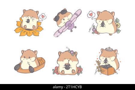 Set von Cartoon isoliertem Hamster. Sammlung von niedlichen Vektor-Cartoon-Tierillustrationen Stock Vektor