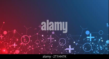 Vorlage für die Präsentation von Wissenschaft und Technologie. Hintergrund im Plexusstil. Stock Vektor