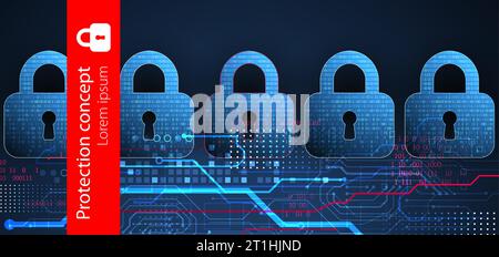 Die Sicherheit personenbezogener Daten veranschaulicht die Idee von Cyberdaten oder Datenschutz. Farbige abstrakte Internettechnologie. Stock Vektor