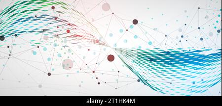 Vorlage für die Präsentation von Wissenschaft und Technologie. Hintergrund im Plexusstil. Stock Vektor