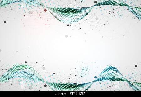 Vorlage für die Präsentation von Wissenschaft und Technologie. Hintergrund im Plexusstil. Stock Vektor