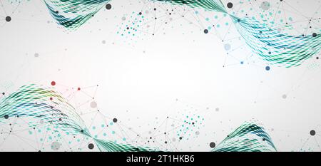 Vorlage für die Präsentation von Wissenschaft und Technologie. Hintergrund im Plexusstil. Stock Vektor