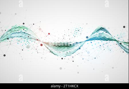 Vorlage für die Präsentation von Wissenschaft und Technologie. Hintergrund im Plexusstil. Stock Vektor