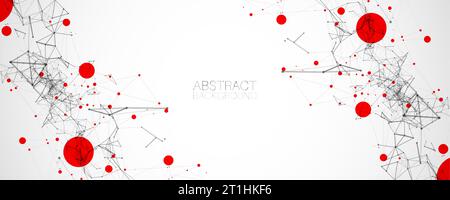 Vorlage für die Präsentation von Wissenschaft und Technologie. Hintergrund im Plexusstil mit roten Punkten. Stock Vektor