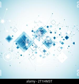 Vorlage für die Präsentation von Wissenschaft und Technologie. Hintergrund im Plexusstil. Stock Vektor