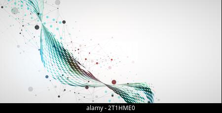 Vorlage für die Präsentation von Wissenschaft und Technologie. Hintergrund im Plexusstil. Stock Vektor