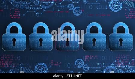 Vorhängeschloss-Symbol.persönliche Datensicherheit veranschaulicht die Idee von Cyberdaten oder Datenschutz. Farbige abstrakte Internettechnologie. Stock Vektor