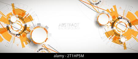 Abstrakter orangefarbener Technologiehintergrund mit verschiedenen technologischen Elementen. Stock Vektor