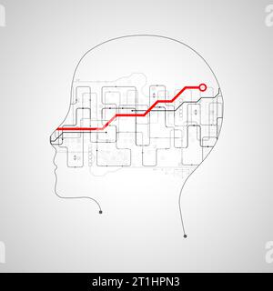 Künstliche Intelligenz (KI) und Big-Data-Konzept. Computer-Cyber-Mind. Humen Face mit binärem Datenfluss. Hintergrund des Technologievektors. Stock Vektor