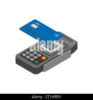 Kontaktloses Bezahlen mit NFC-Technologie – isometrisches Designkonzept für Kreditkarten Stock Vektor