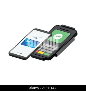 NFC-Technologie kontaktloses Bezahlen mit Smartphone und Kreditkarte Vektor Illustration Stock Vektor