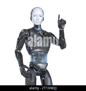 Humaner Roboter auf weißem Hintergrund. 3D-Abbildung Stockfoto