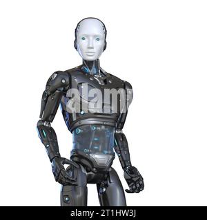 Humaner Roboter auf weißem Hintergrund. 3D-Abbildung Stockfoto