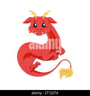 Süßer chinesischer Drache, Neujahr, Feiertage-Zeichentrickfigur. Vektorabbildung Stock Vektor
