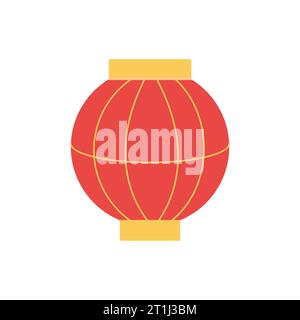 Rote chinesische Laterne mit Gold. Vektor-Zeichentrickillustration auf weißem Hintergrund Stock Vektor