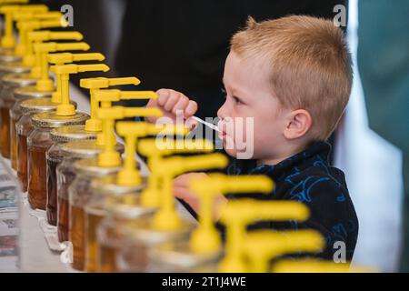 Brünn, Tschechische Republik. Oktober 2023. Der neunte nationale Bienenzuchtwettbewerb Med roku (Honig des Jahres) 2023 fand am 14. Oktober 2023 in Brünn, Tschechische Republik, statt. Quelle: Patrik Uhlir/CTK Photo/Alamy Live News Stockfoto