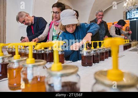 Brünn, Tschechische Republik. Oktober 2023. Der neunte nationale Bienenzuchtwettbewerb Med roku (Honig des Jahres) 2023 fand am 14. Oktober 2023 in Brünn, Tschechische Republik, statt. Quelle: Patrik Uhlir/CTK Photo/Alamy Live News Stockfoto