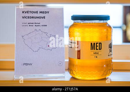 Brünn, Tschechische Republik. Oktober 2023. Der neunte nationale Bienenzuchtwettbewerb Med roku (Honig des Jahres) 2023 fand am 14. Oktober 2023 in Brünn, Tschechische Republik, statt. Quelle: Patrik Uhlir/CTK Photo/Alamy Live News Stockfoto