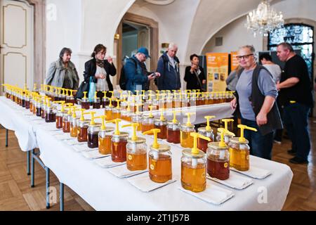 Brünn, Tschechische Republik. Oktober 2023. Der neunte nationale Bienenzuchtwettbewerb Med roku (Honig des Jahres) 2023 fand am 14. Oktober 2023 in Brünn, Tschechische Republik, statt. Quelle: Patrik Uhlir/CTK Photo/Alamy Live News Stockfoto